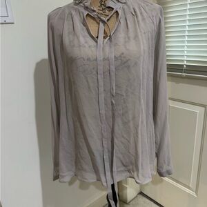 Vintage Armani Collezioni Light Gray / taupe Tie-Neck Chiffon Blouse size 12